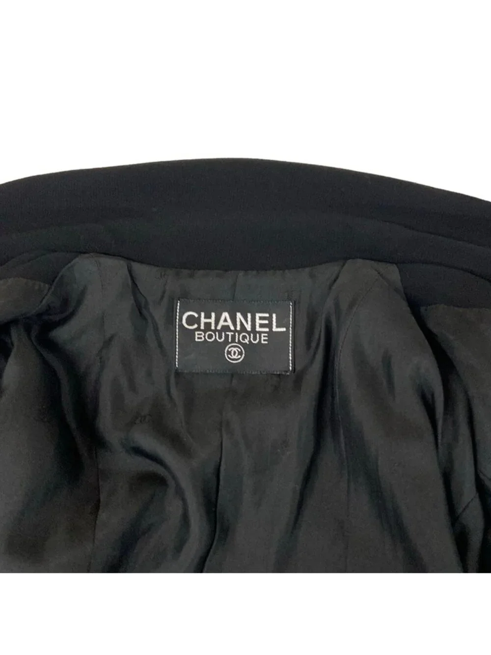 Chanel Jacket Black Long Sleeve CC Logo Silver Wool